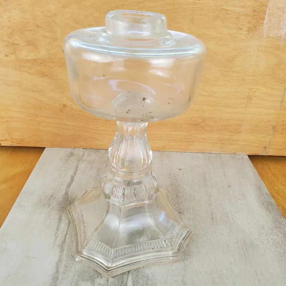 Vintage Oil Lamp Base Clear Glass 8